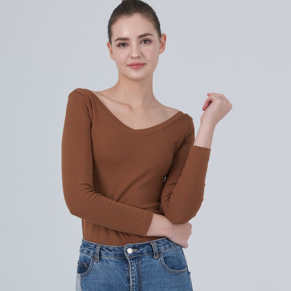 已斷貨 V領美背修身長袖 BRA TOP 7306