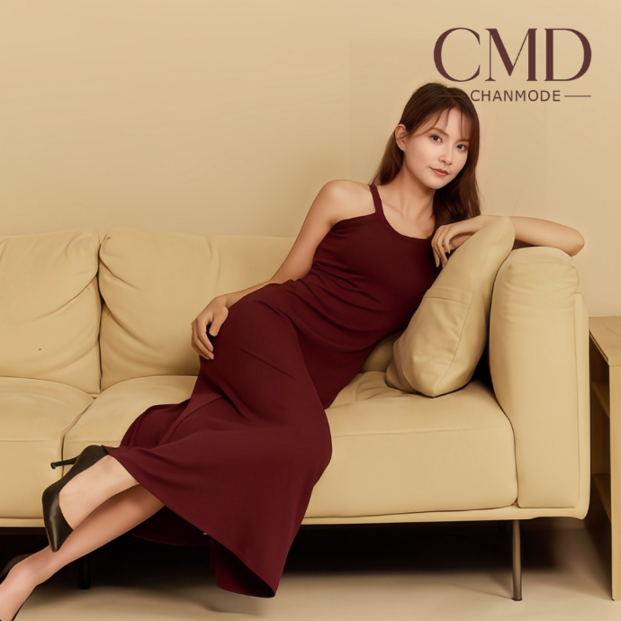 AA007901極簡繞脖修身垂墜長版BRA洋裝